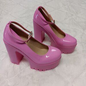 bubble gum pink barbiecore platform mary jane shoes size 37 (6.5)